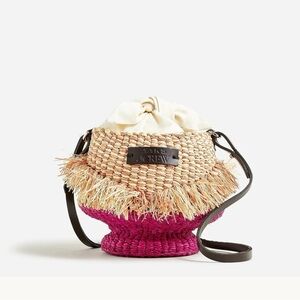 J. Crew x AAKS Collab Vibrant Pink and Natural Tan Straw Crossbody Bag